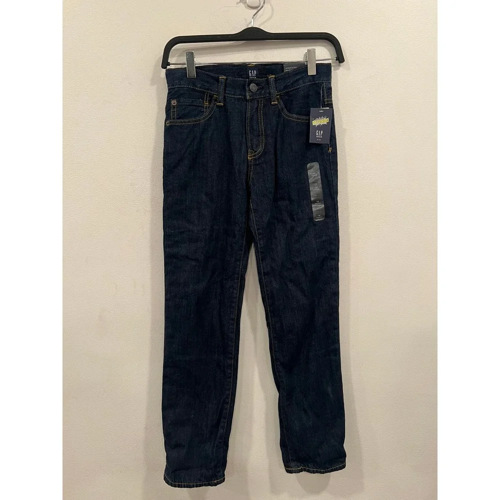 GAP Jeans Flannel Lined Boys Straight Denim Jeans Dark Wash Size 12 Lumberjack